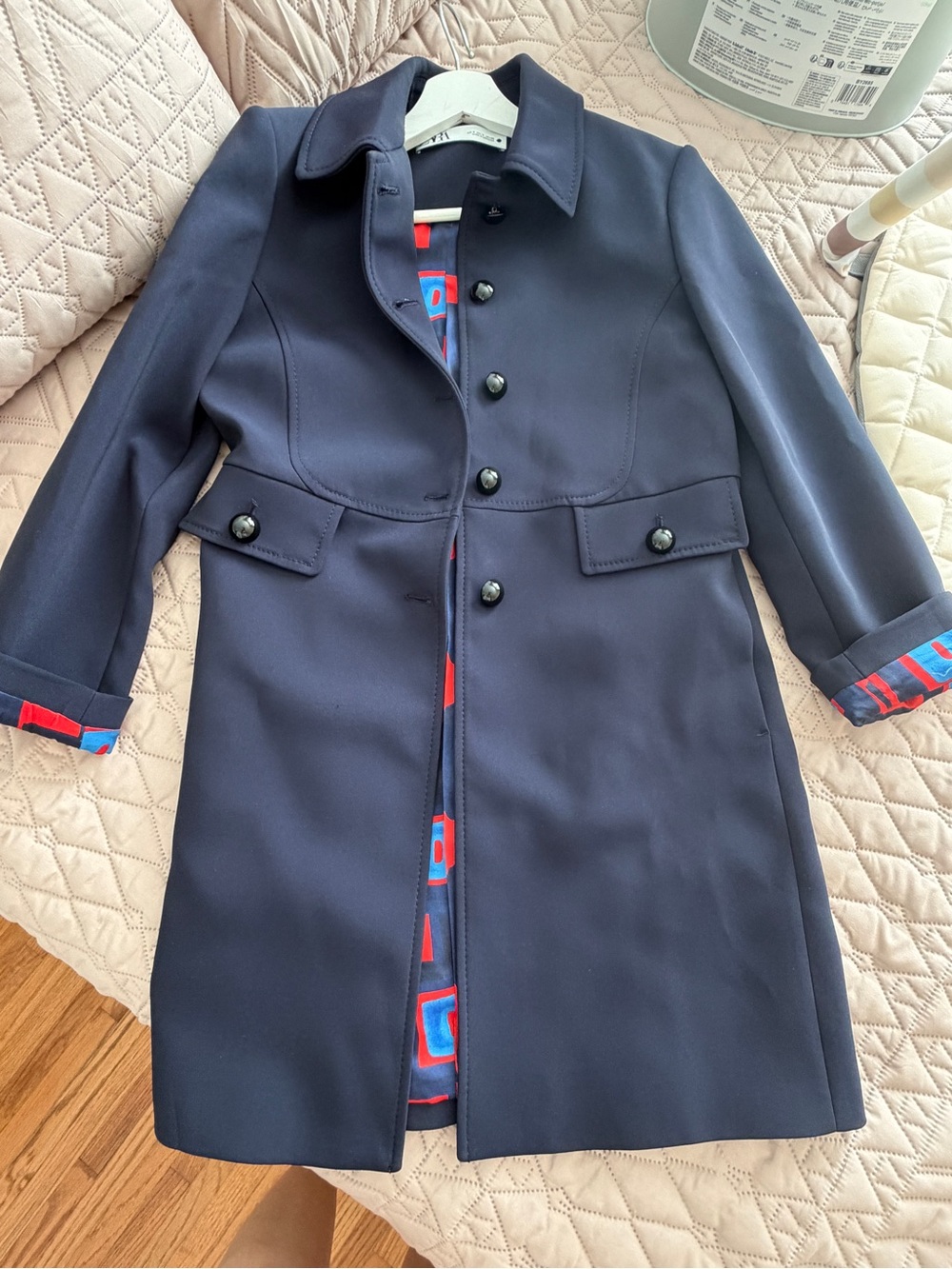 Zara Navy Blue Trench Coat with Red & Blue Lining